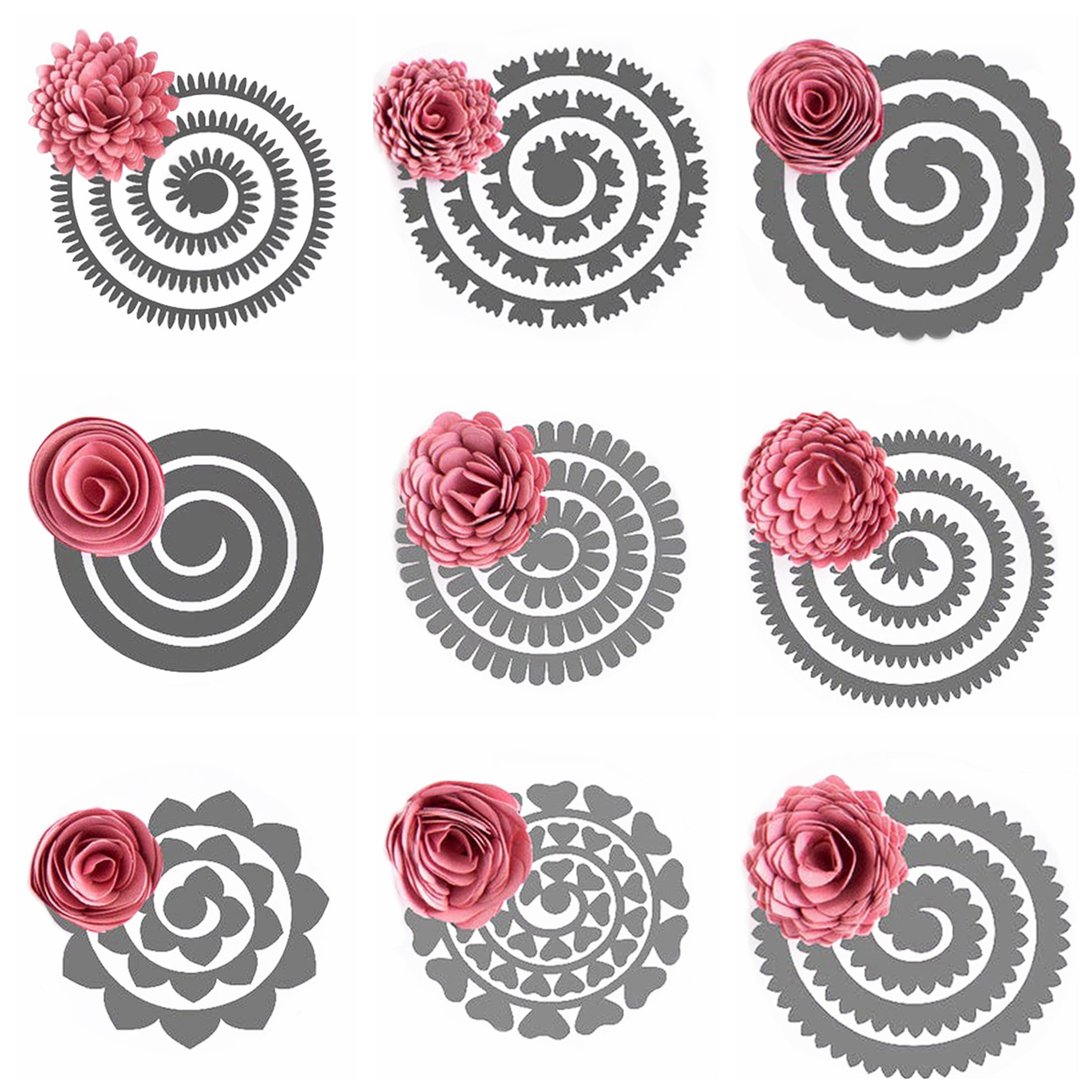 Briartw 9 Pieces 3D Flowers Metal Crafting Spiral Cutting Dies for Card