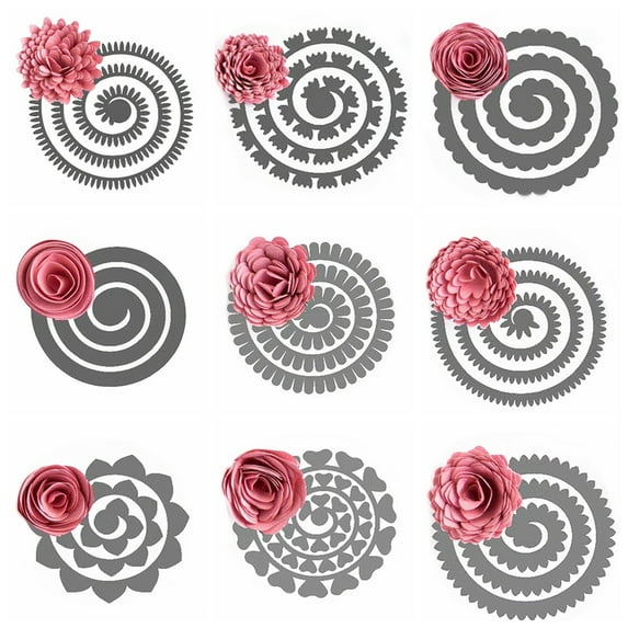 Briartw 9 Pieces 3D Flowers Spiral Cutting Dies for Card Making DIY Scrapbooking Paper