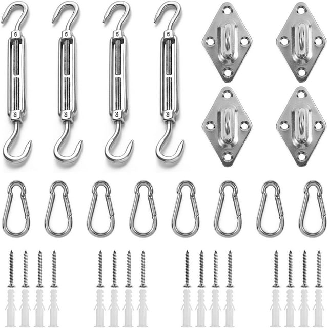 SHAR Kit de Fixation de Voile d'Ombrage - Voile d'Ombrage en Acier Inoxydable 304 6mm, Kit de Fixation de Voile d'Ombrage pour Triangle, Carré et Rectangulaire, Kit de Fixation de Voile d'Ombrage Antirouille