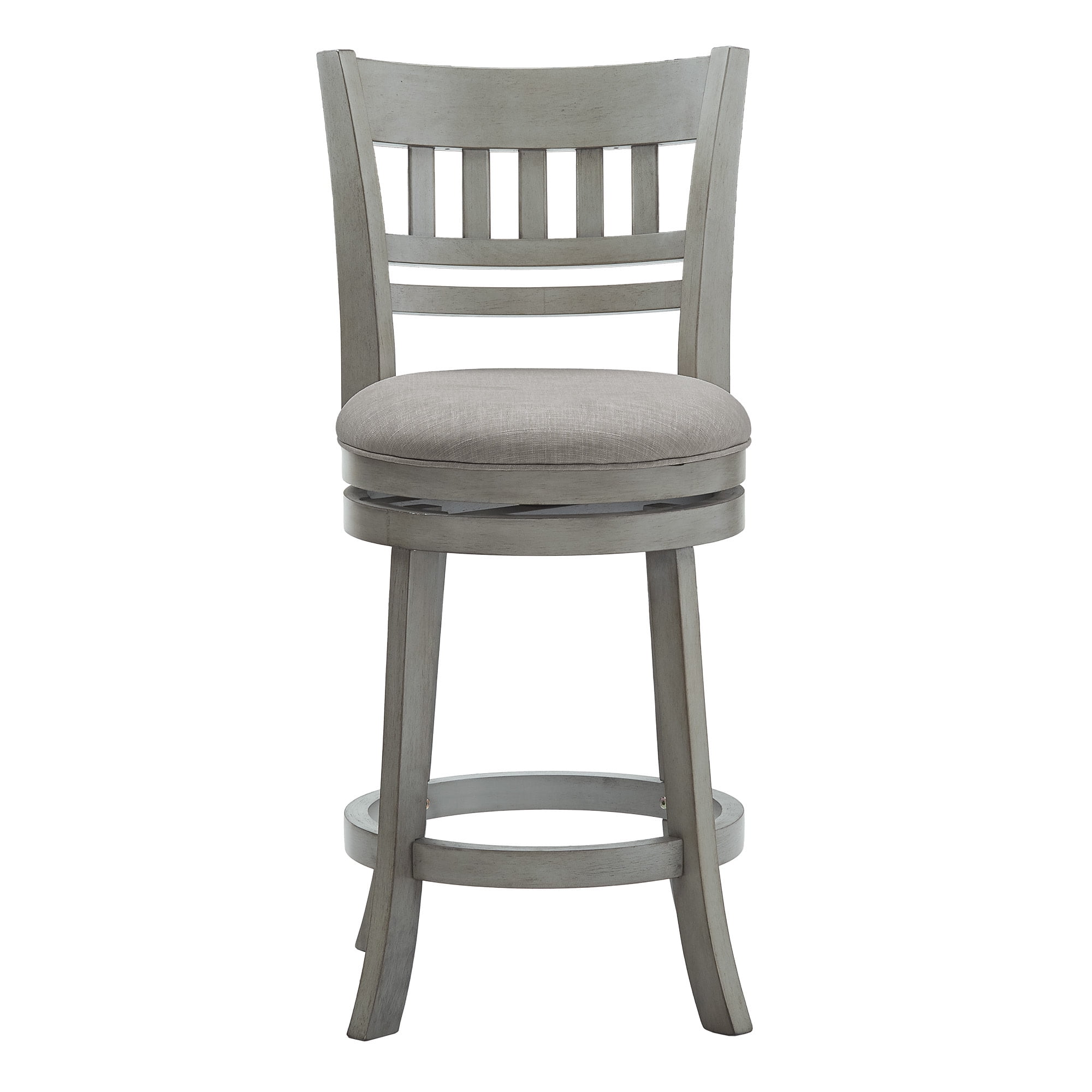 Weston Home Shapel Lattice Back 24"H Swivel Counter Height Stool, Antique Grey Finish, Grey Linen