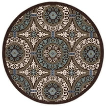 SAFAVIEH Veranda Durga Geometric Indoor/Outdoor Area Rug, Chocolate/Cream, 3' x 3' Round