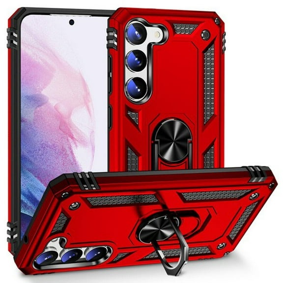Kaleidio Case For Samsung Galaxy S23+ Plus 5G (6.6") [Hybrid Protector] Rubberized Shockproof [Ring Stand] 2-Piece Armor Cover [Red/Black]