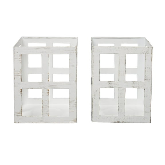 HOSLEY Set of 2 White Iron Lanterns – Elegant Tea Light Candle Holders with Free Tealights – Ideal for Home Décor, Weddings & Special Events