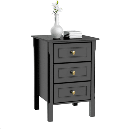 Yaheetech Black Gloss 3 Drawers Bedside Table Cabinet Stylish