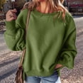 thumbnail image 4 of Round Neck Pullover for Women Loose Lambswool Casual Versatile Long Sleeve Top Fall Winter Sweatshirt Army Green XL, 4 of 8