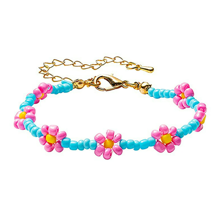 Y2K Bracelets Colored Beaded Bohemian Handmade Braided Flowers