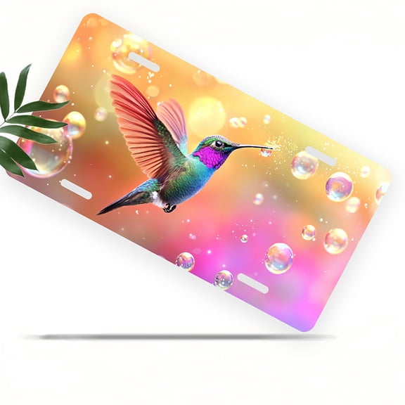 License Plate, Hummingbird in Bubbles Decorative Front,Personalized Stainless Steel License Plate Cover For Men Women,12.2" X 6.2"
