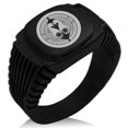 thumbnail image 1 of Stainless Steel Nanbu Samurai Crest CZ Ribbed Needle Stripe Pattern Biker Style Polished Ring, 1 of 1