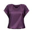 thumbnail image 1 of Chemise Satinée à Manches Courtes pour Femme de Printemps et d'Été, Coupe Ample Décontractée, T-Shirt à Col Rond, Tee à Col Roulé, T-Shirt à Col Roulé pour Femme, Manches Longues, Coupe Ample, Haut pour Femme à Manches Longues, Confort, Chandails Athlétiques pour Femme, 1 of 4