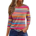 thumbnail image 1 of moda femenina casual cuello redondo manga 3/4 camiseta estampada holgada top para mujer rosa intenso/s, 1 of 5