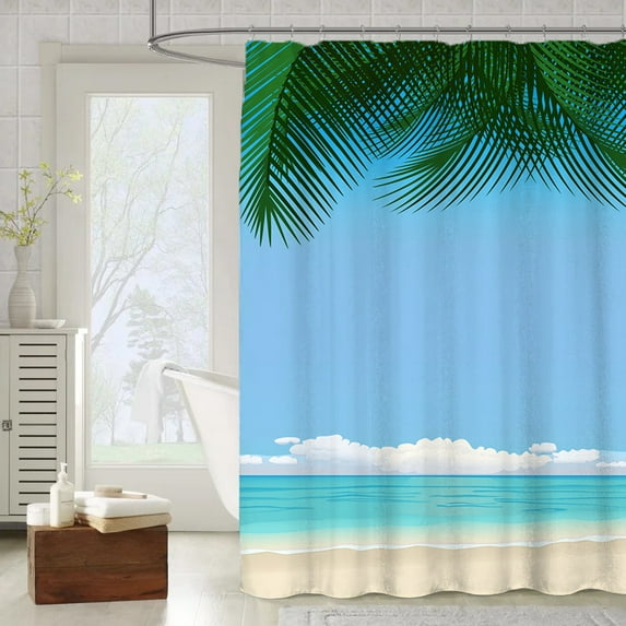 Tropical Natural Style Shower Curtain Beach Palm Tree Bathroom Curtain Curtain Non-perforated 3D Digital 1.8M * 1.8M