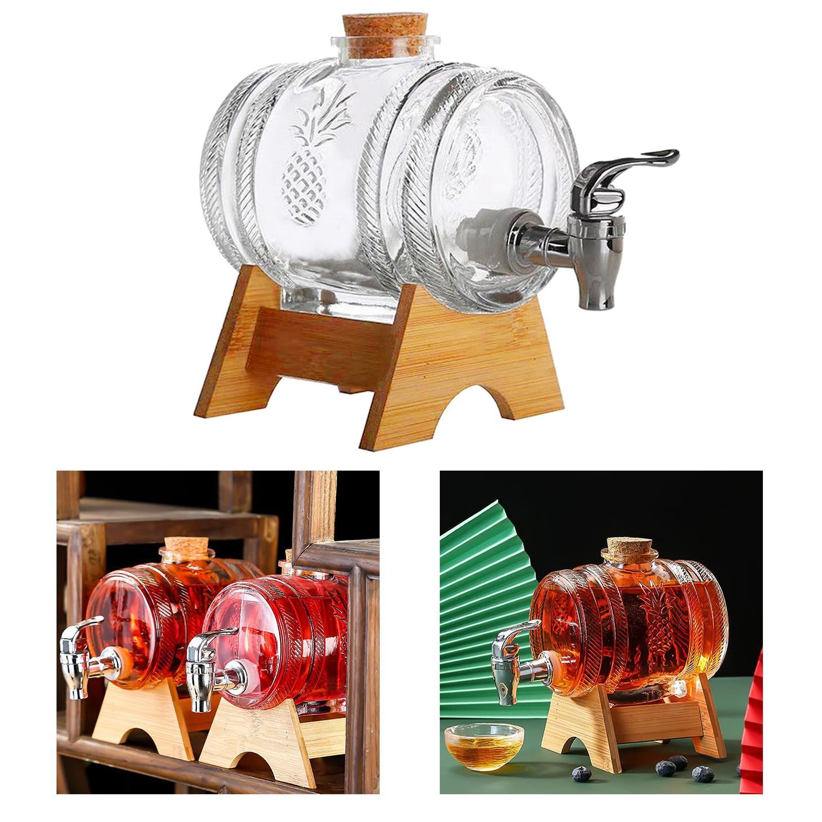 Classical Home Barware Lead Glass Barrel Whiskey Wine Decanter Wooden