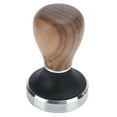 thumbnail image 4 of Prensador de café plano de acero inoxidable de 58 mm con martillo prensado y mango de madera de altura ajustable, color madera oscura., 4 of 14