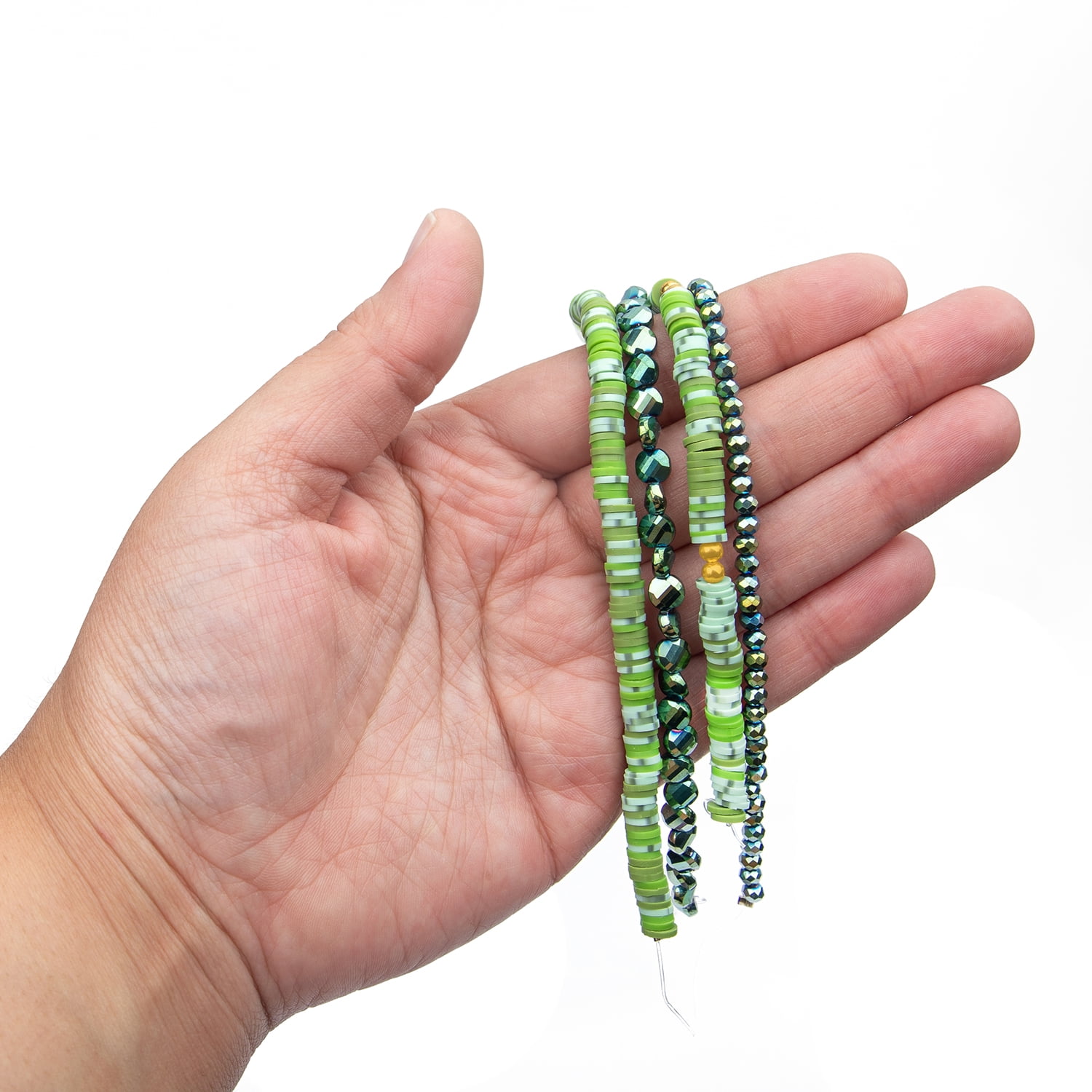 (2 pack) Cousin DIY 4-Strand Olive/Sage Heishi, Ernite Glass Rondelle and Coin Beads, 7 in/Strand, Adult