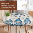 thumbnail image 4 of Blue Christmas Round Tablecloth, Fitted Table Cover with Elastic for 45"-54" Round Tables, Xmas Gnomes Balls Tree Snowflake Gifts Table Cloth Outdoor Indoor Dinning Party Waterproof Tablecloths, 4 of 7