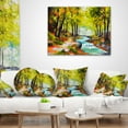 thumbnail image 4 of Designart River in Green Autumn Forest - Landscape Painting Throw Pillow - 18x18, 4 of 5