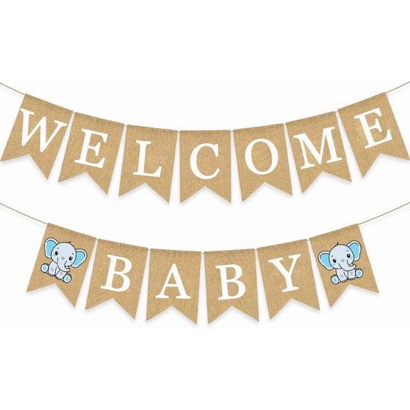 Blue Elephant Baby Shower Banner Gender Reveal Welcome Baby Boy Jungle Elephant Theme Baby Shower Decoration