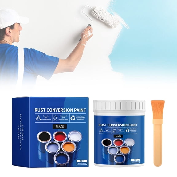 4-in-1 Rust Converter Paint for Metal, Weatherproof Rust Remover for Metals and Primer, Water-Based Industrial Anti-Rust Metallic Paint with Brush, Long-Lasting Protection, 17.64oz (Black)