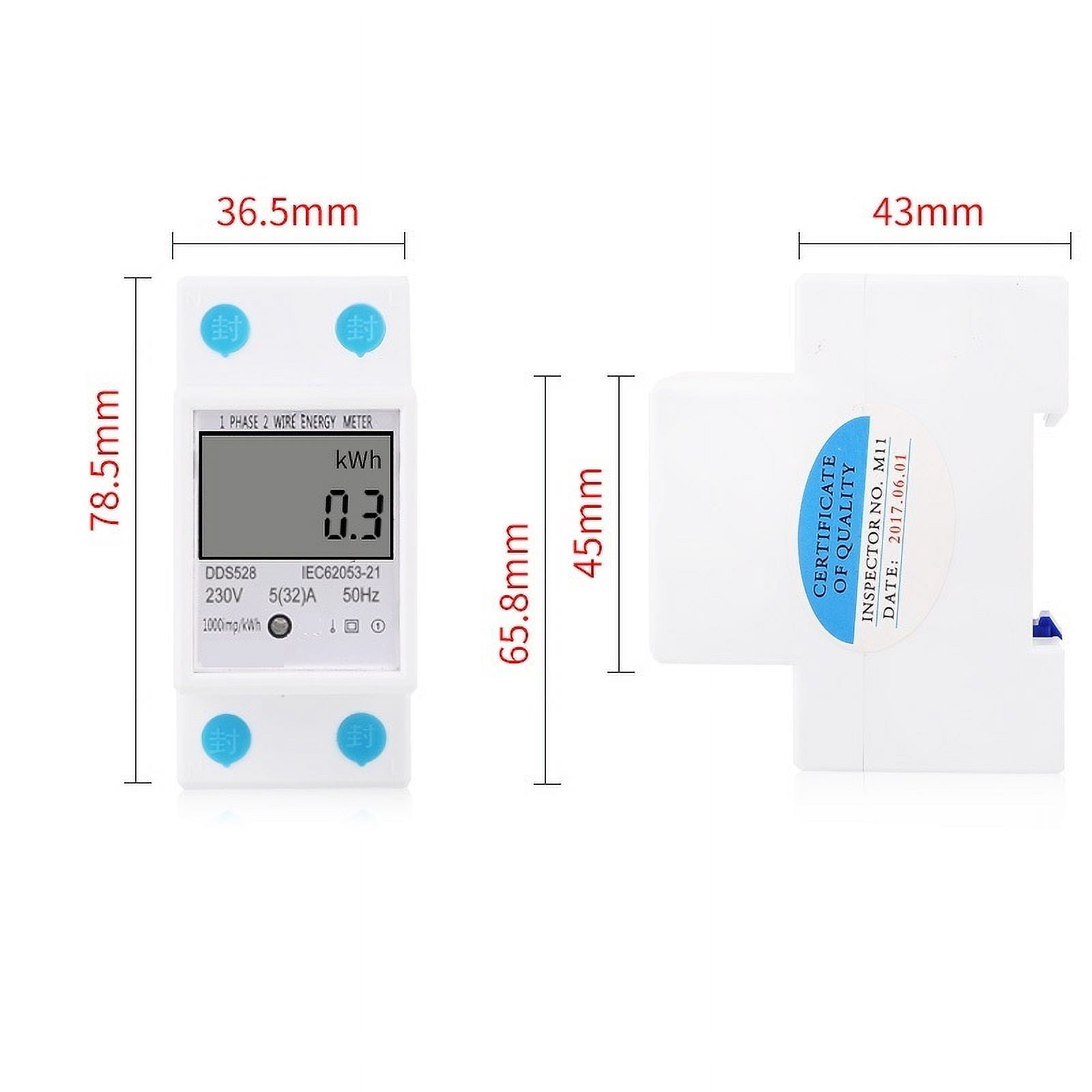 Home DIN Rail LCD Digital Display Power Consumption kWh Meter Single Phase Energy Meter Watt Wattmeter ,Overload Protection