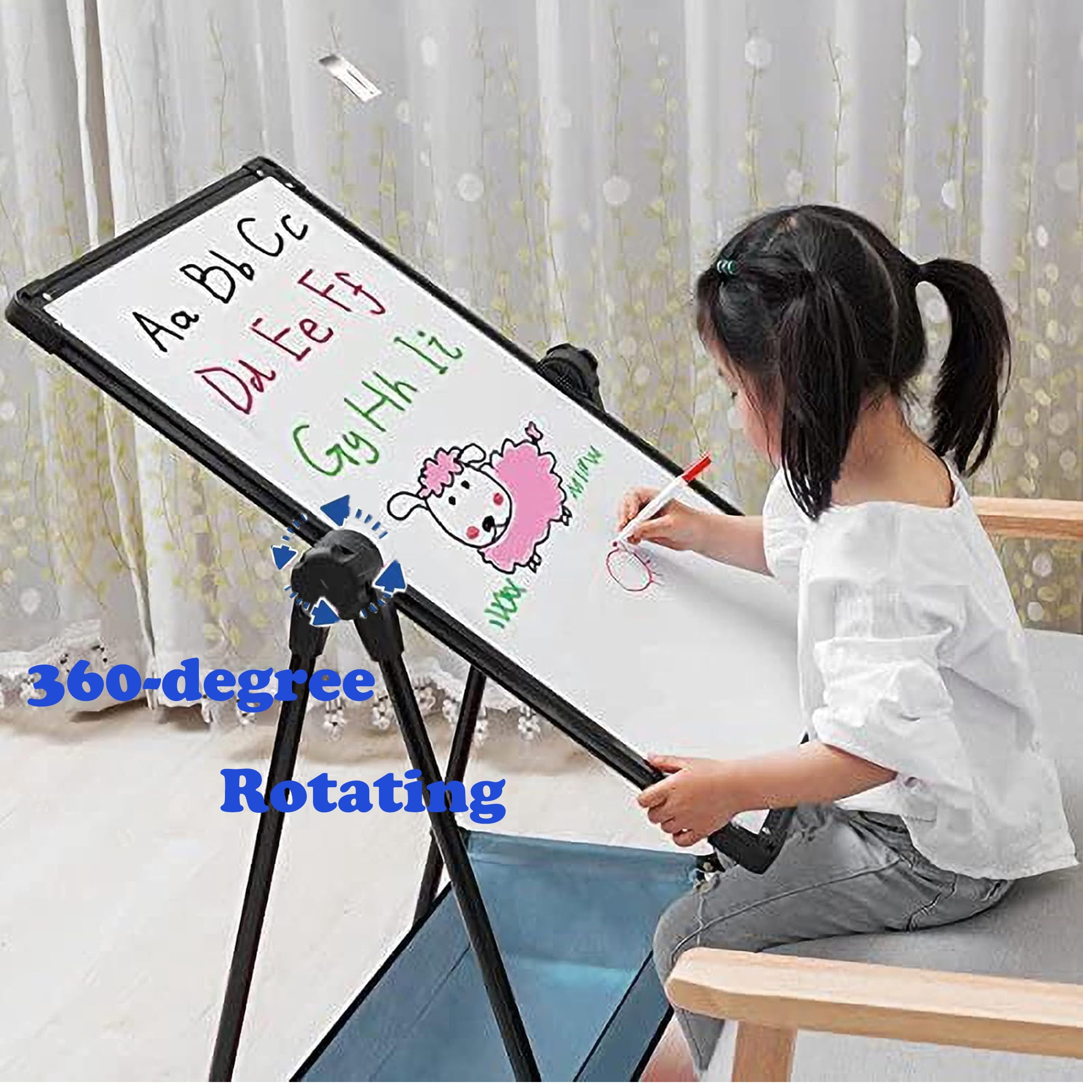Ealing Kids Easel Adjustable Standing Metal Whiteboard & Chalkboard,Magnetic Art Easel for Age 3-8