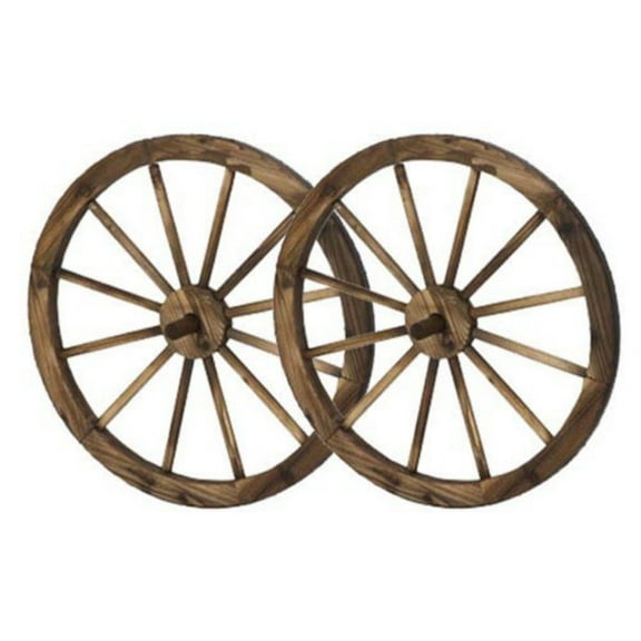 HGC Steel Rimmed Wooden Wagon Wheel Wall Decor - Set of 2