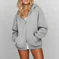 thumbnail image 5 of Resort Wear for Women 2025 Women's Solid Sweatshirt Women's Zip Up Hoodie Lined Sweatshirt Casual Pullover Jacket With Double Zipper For Outdoor Travel Campus, 5 of 9