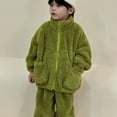 thumbnail image 2 of Odeerbi Kids Girls Winter Fleece Outfits Children's Cotton-padded Coat Velvet Thickened Warm Winter Mid-length Cotton Coat Baby Coat Green 9-10 Years, 2 of 8
