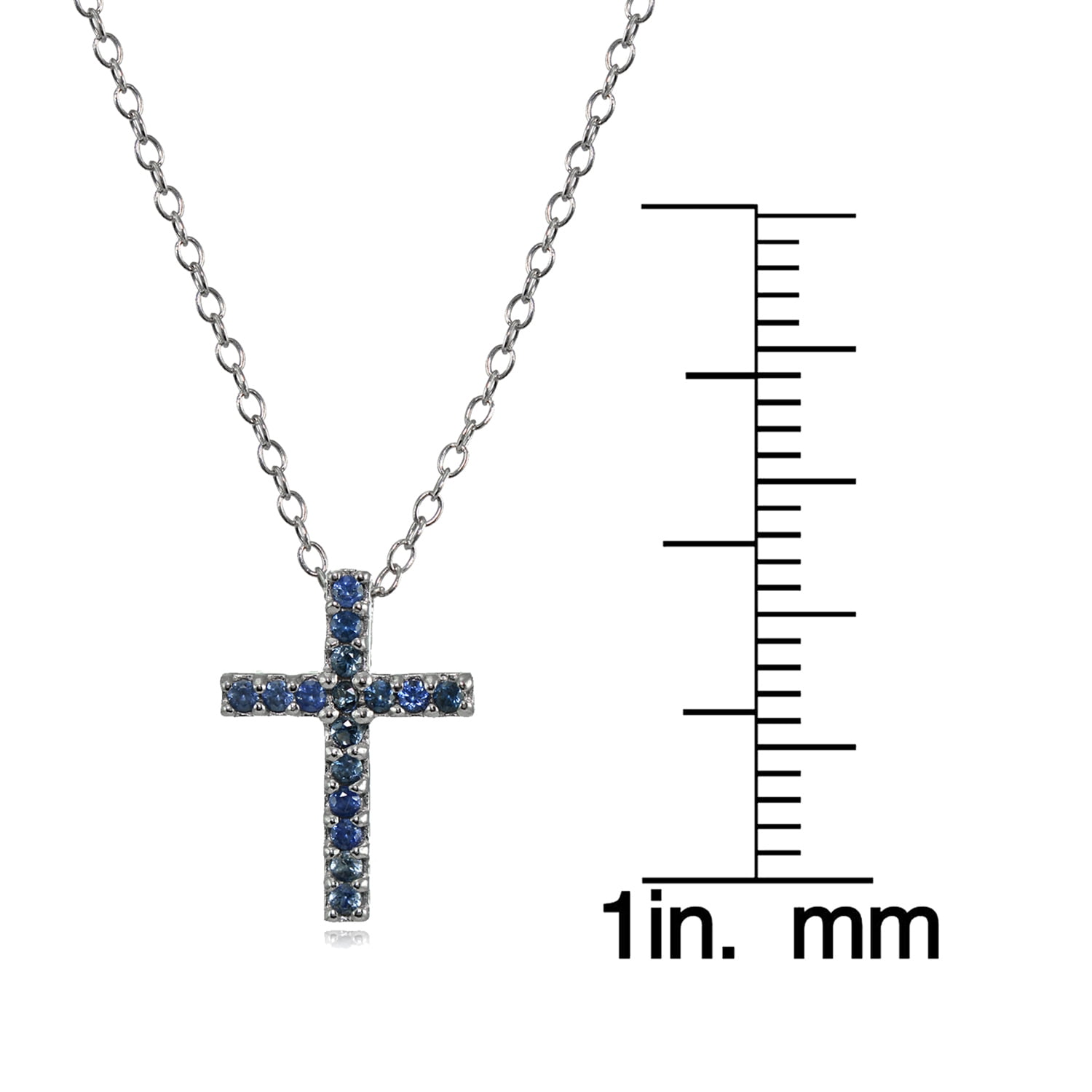 Sterling Silver Genuine Blue Sapphire Cross Neckace