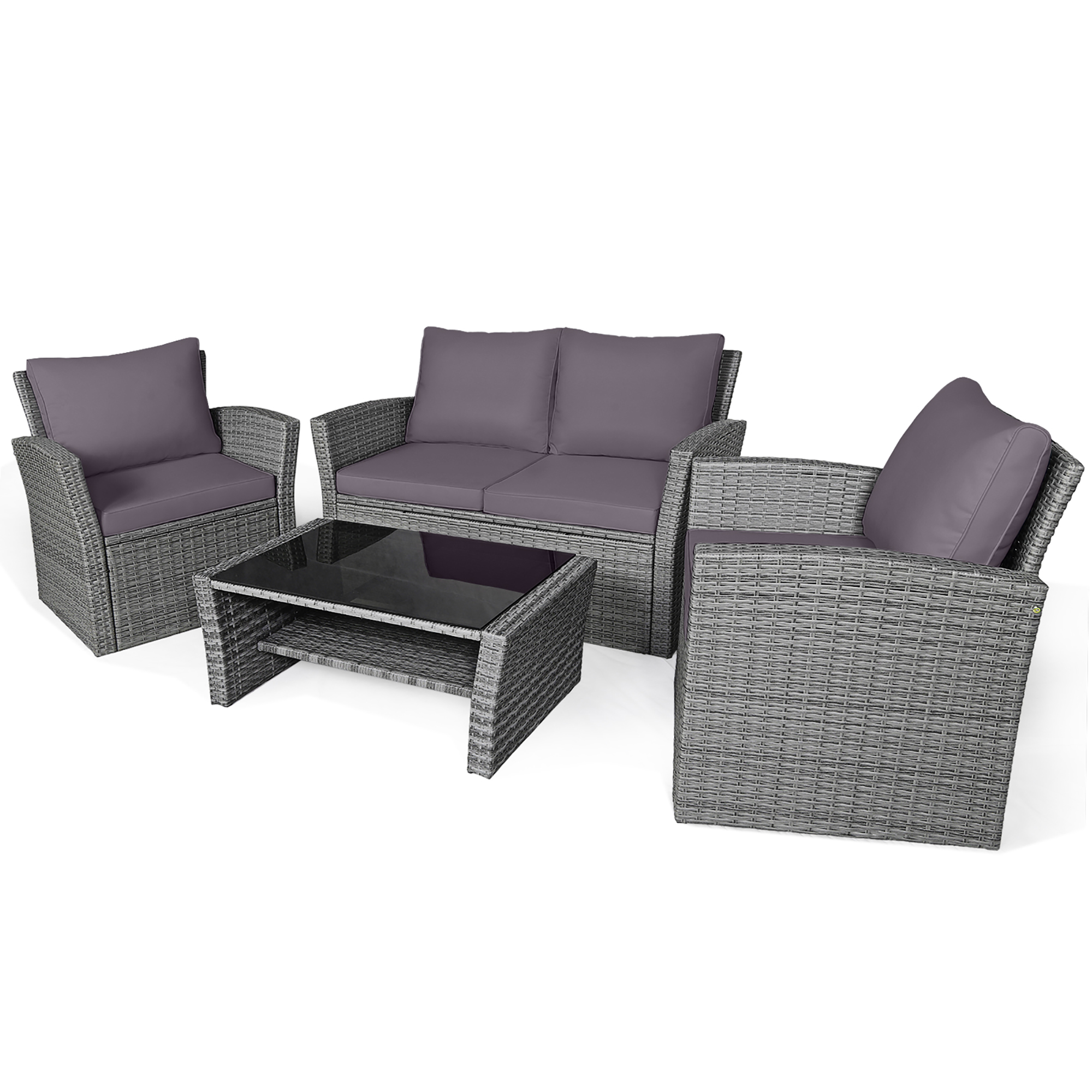 Gymax 4PCS Patio Rattan Conversation Set Outdoor Furniture Set w/ Grey Cushions - image 2 of 10
