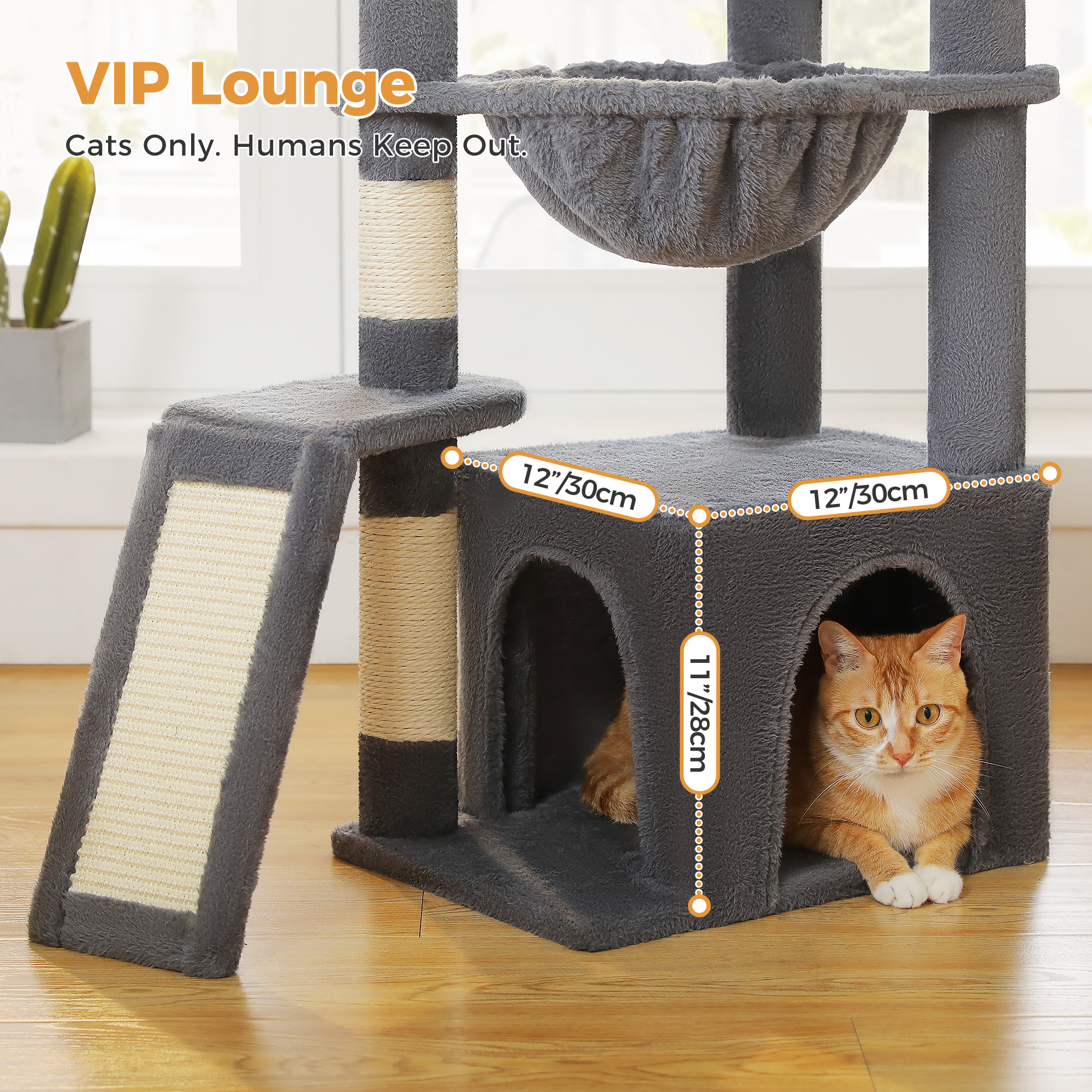 PAWZ Road 36" Cat Tree for Indoor Cats with Cat Condo Scratch Posts Cozy Hammock and Scratch Ladder, Dark Gray