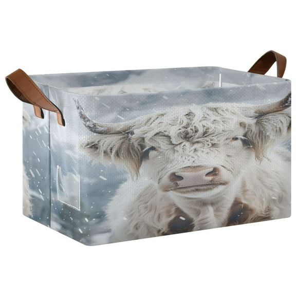 Ryvnso Highland Cattle Winter Storage Bins Large Basket Foldable Cube Toys Organizer with Handles 1 PC