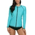 thumbnail image 4 of Alove Women's Solid Zipper Front Rash Guard Long Sleeve Swimsuit Shirt Top UPF 50+, 4 of 7