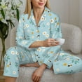 thumbnail image 5 of KLL Bee Flower Print Women's Long Sleeve Pajamas with Pants Sleepwear Loungewear 2 Set-Medium, 5 of 7