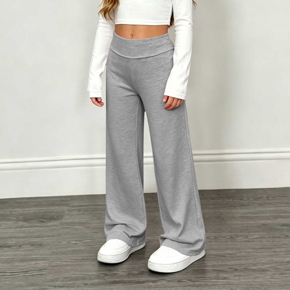 Cethrio Girls Athletic Pants Size 14-16, Casual School Running Elastic Waist Straight-leg Pants Gray