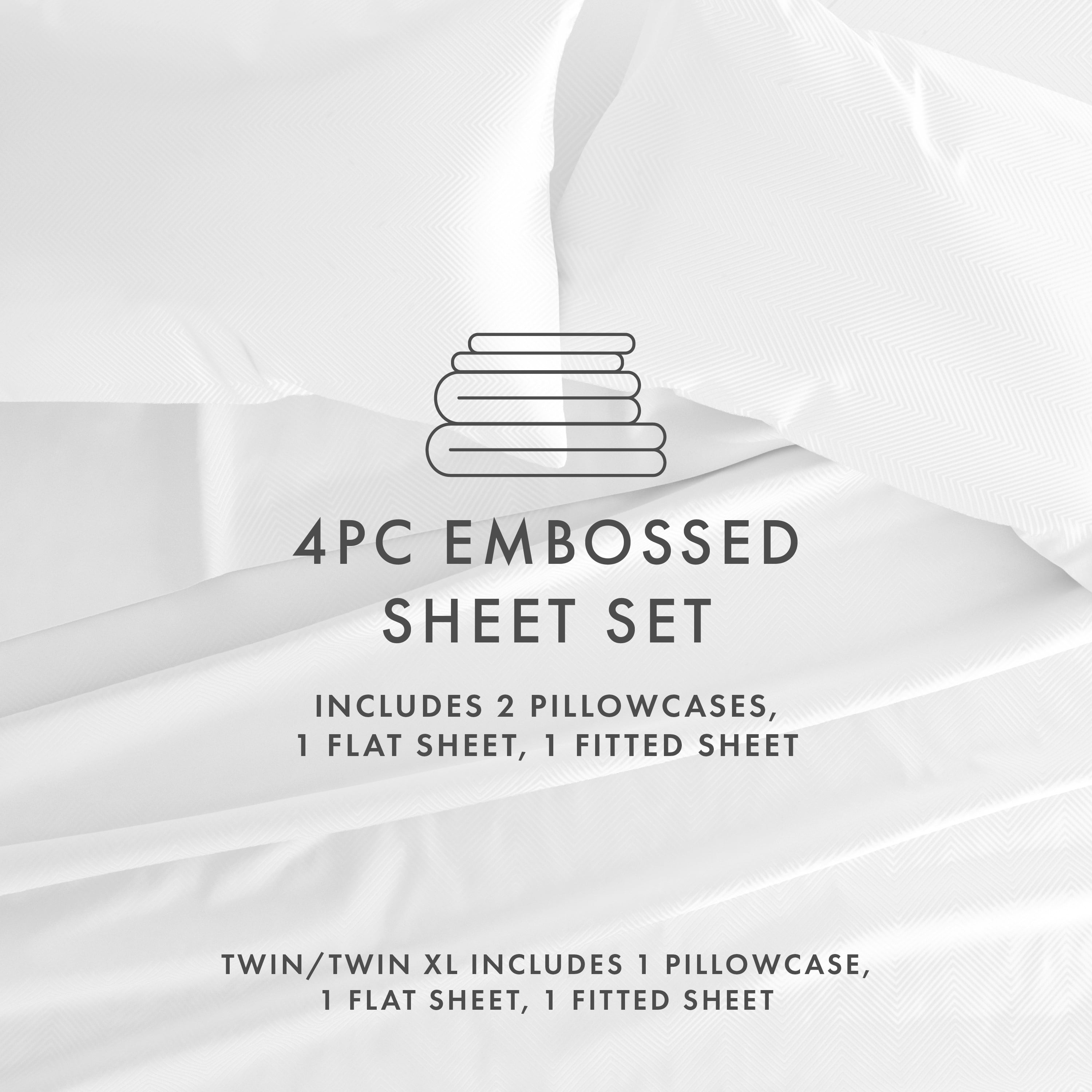 Noble Linens 4 Piece White Chevron Embossed Bed Sheet Set, Queen