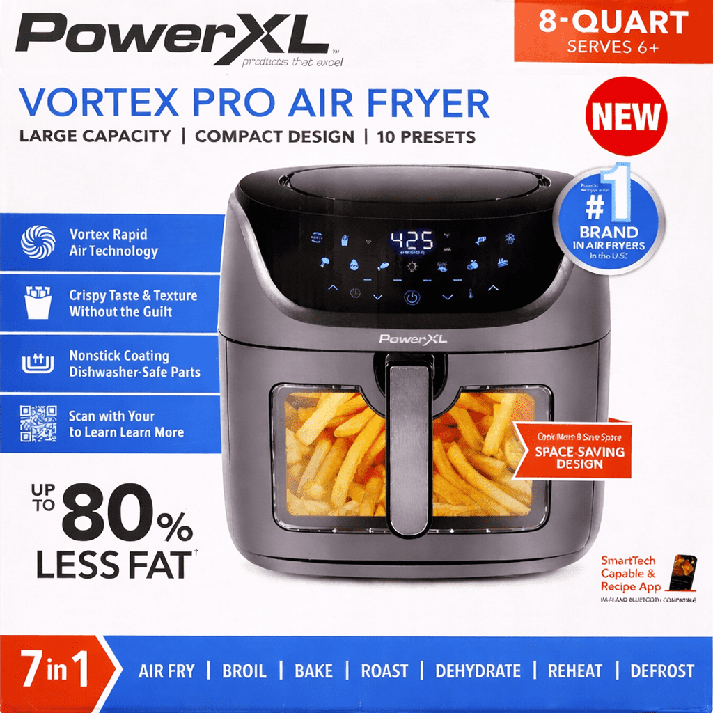 PowerXL Vortex Pro Air Fryer 8qt - 10 Presets, Removable Basket - 1 Basket, Slate