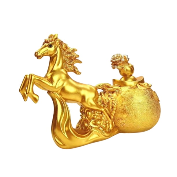 Estatua de caballo dorado que atrae la fortuna Colección Adorno del año chino 2026 para 26x19cm