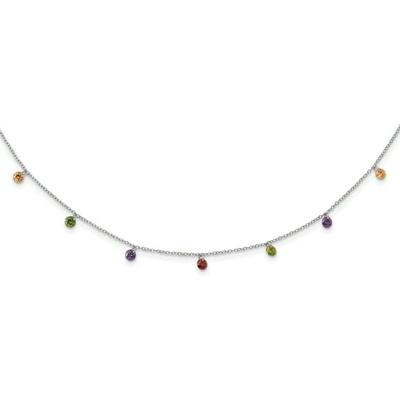 Primal Silver Sterling Silver Rhodium-plated Dangling Colorful Cubic Zirconia with 2-inch Extender Necklace
