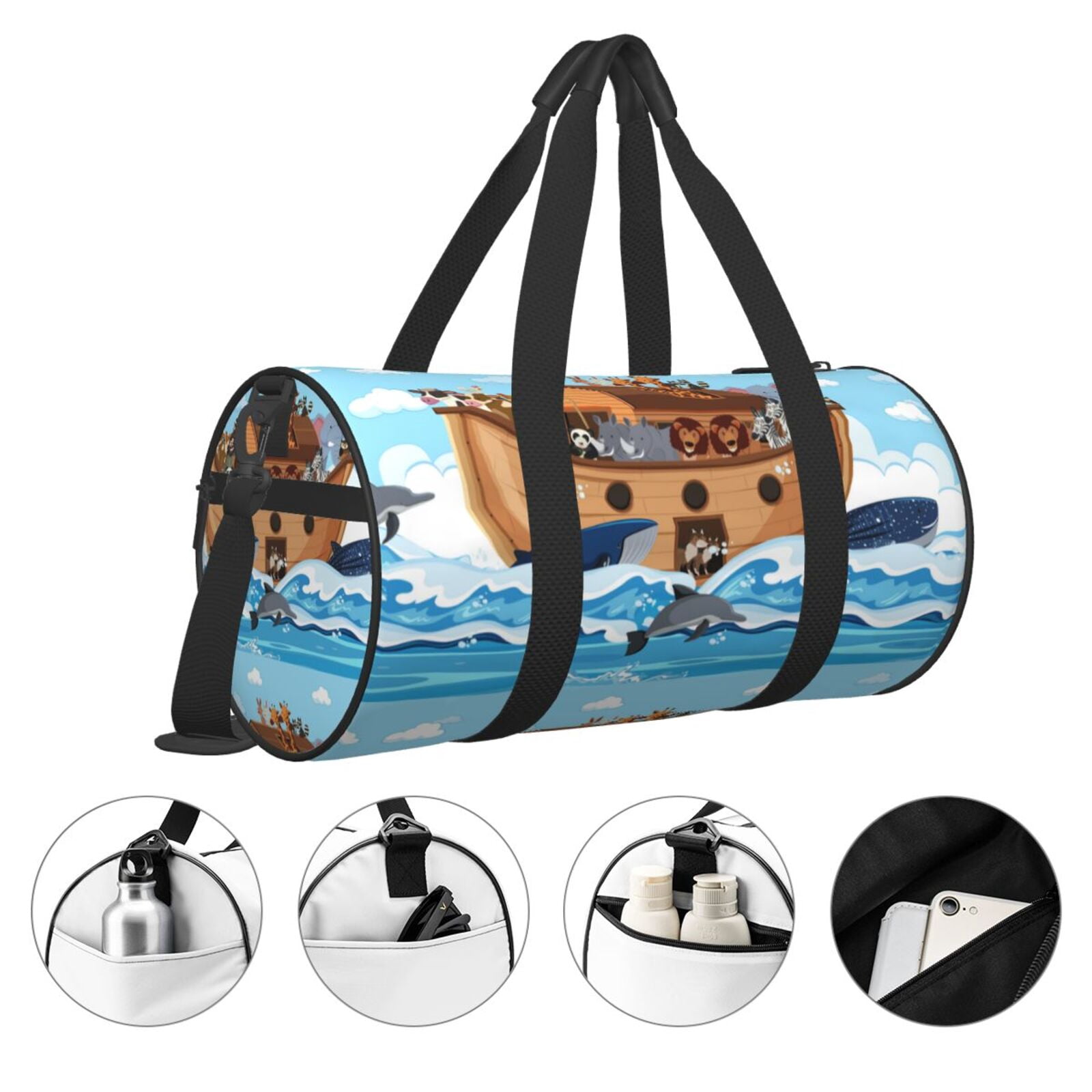 Vsdgher Animals on Noah's Ark 45L Foldable Duffel Bag, Sports Gym Bag,Overnight Bag, Portable Weekender Bag for Airplanes