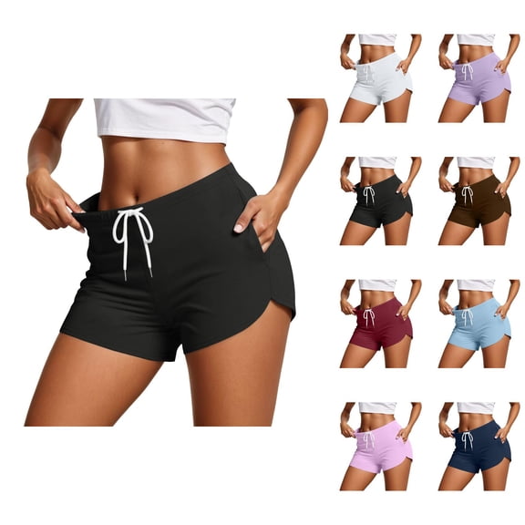 Sweat Shorts Women Summer Casual Elastic Waist Workout Athletic Lightweight Mini Dolphin Shorts with Pockets