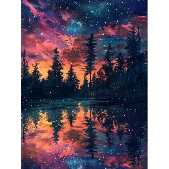 5D DIY Diamond Art Kits for Adults Beginners,Starry Sky Forest Drill Diamond Dots Gem Art,Home Wall Decor 11.8x15.8inches.