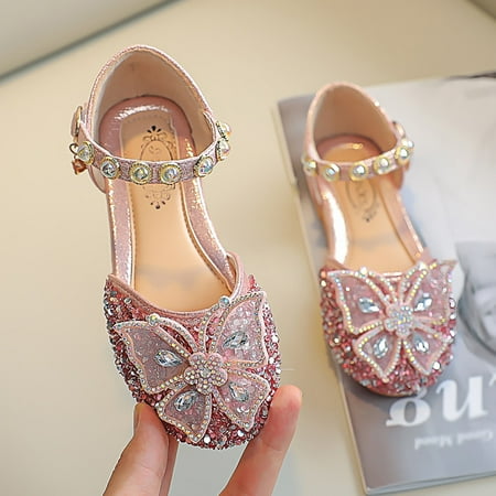 

〖CFXNMZGR〗Girls Sandals Infant Kids Baby Girls Pearl Crystal Shoes Bling Bowknot Shoes Single Princess Shoes Sandals Dancing Shoes