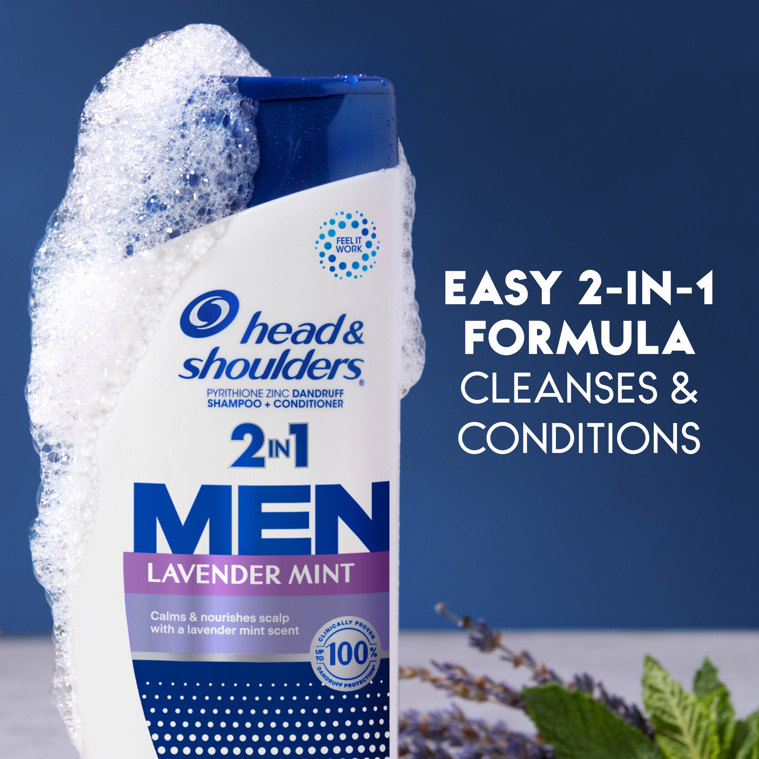 (3 pack) Head and Shoulders Men 2 in 1 Dandruff Shampoo and Conditioner, Lavender Mint, 12.5 oz