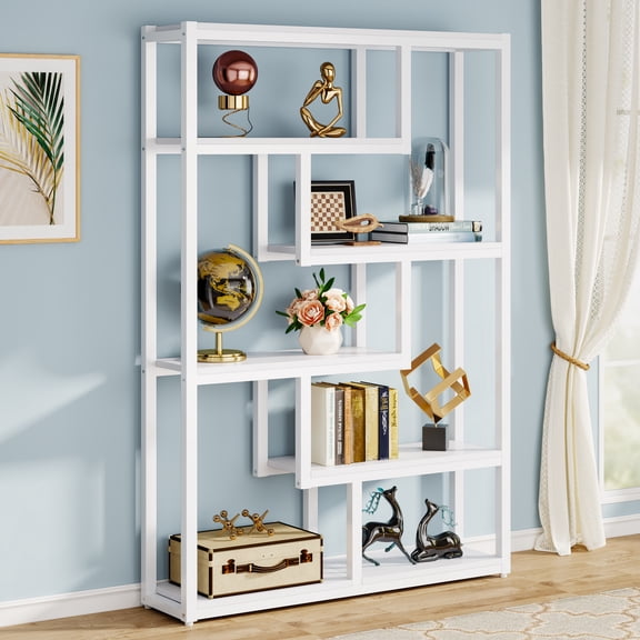 Finmind 6-Shelf Modern Bookshelf, Industrial Etagere Bookcase for Living Room, White