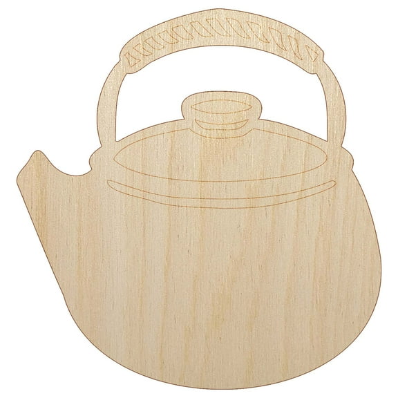 Classic Sweet Teapot Kettle Green Tea Wood Shape Unfinished Piece Cutout Craft DIY Projects - 4.70 Inch Size - 1/8 Inch Thick