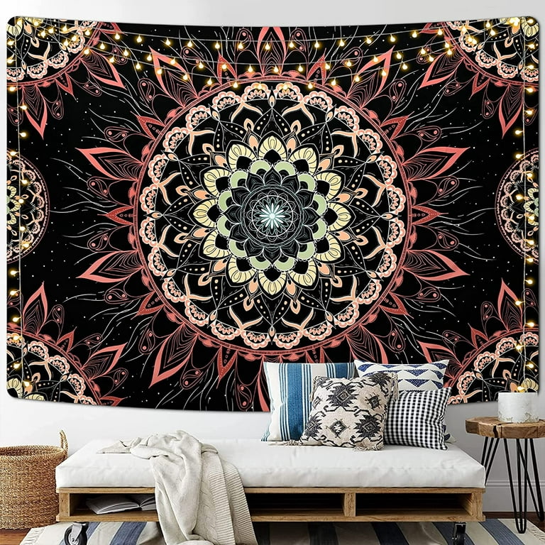 Uspring Mandala Tapestry Bohemian Tapestry Floral Aesthetic Tapestries  Hippie Boho Tapestry Burning Sun Tapestry Wall Hanging Decor for Bedroom,  Living Room, Dorm (51.2 x 59.1 inches) 
