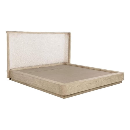 Lno Queen Platform Bed- Beige Upholstered Headboard- Oak Brown Cane