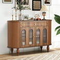 thumbnail image 3 of Wirrytor 47''  Wooden Oval Sideboard Buffet Cabinet with 2 Hollow Doors 2 Open Shelves, Console Dining Cabinet with Doors, Kitchen Cabinets Brown for Dining Room Living Room Hallway,Walnut, 3 of 10