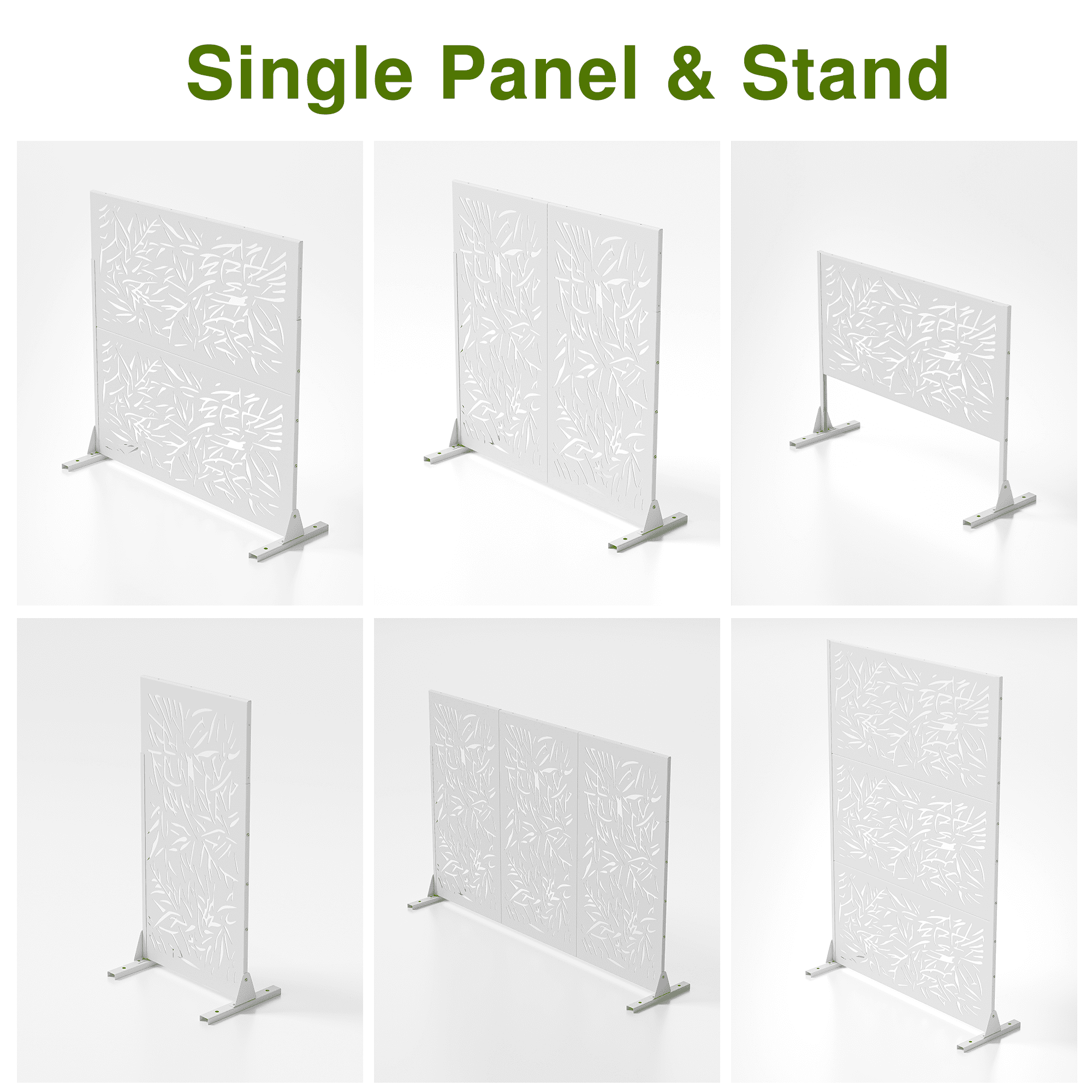 MAYEERTY 72×47" Outdoor White Metal Privacy Panel Screen for Backyard & Garden, Bamboo Leaf Pattern