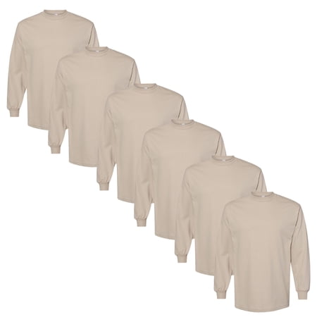 American Apparel Men s Heavyweight Cotton T-Shirt Long Sleeve Crew Relaxed Fit Sand 2XL 6 Pack